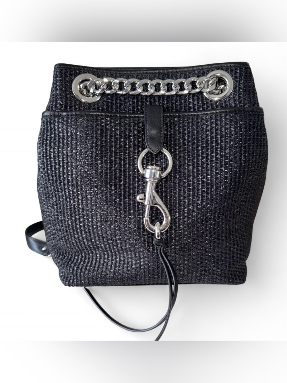 NWT Rebecca Minkoff Edie Large Black Woven Straw Bucket Shoulder Bag Purse New